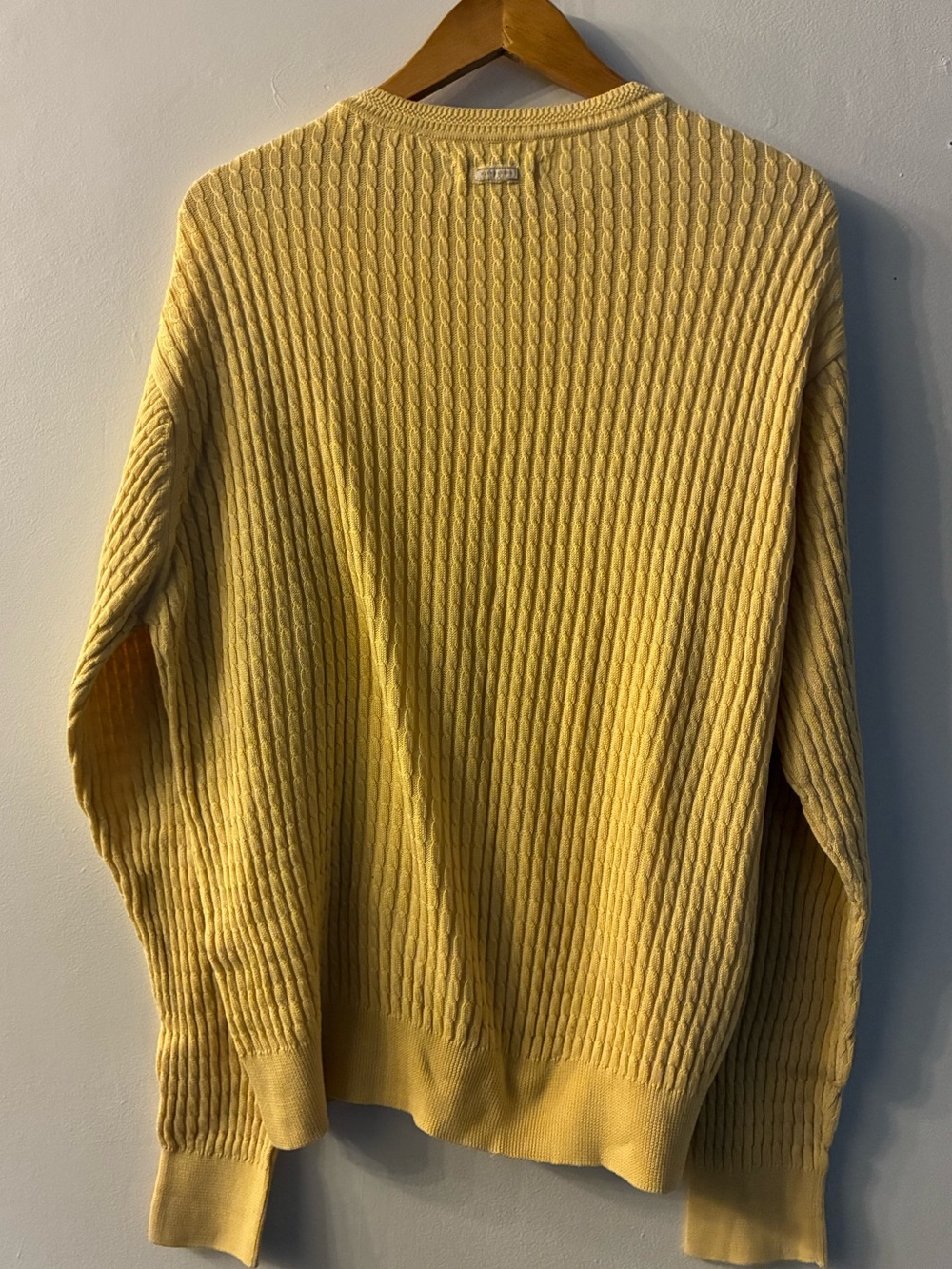 ALEX CANNON Butter Yellow Micro Cable Knit Sweater | Coastal Preppy Cotton M - Picture 9 of 9